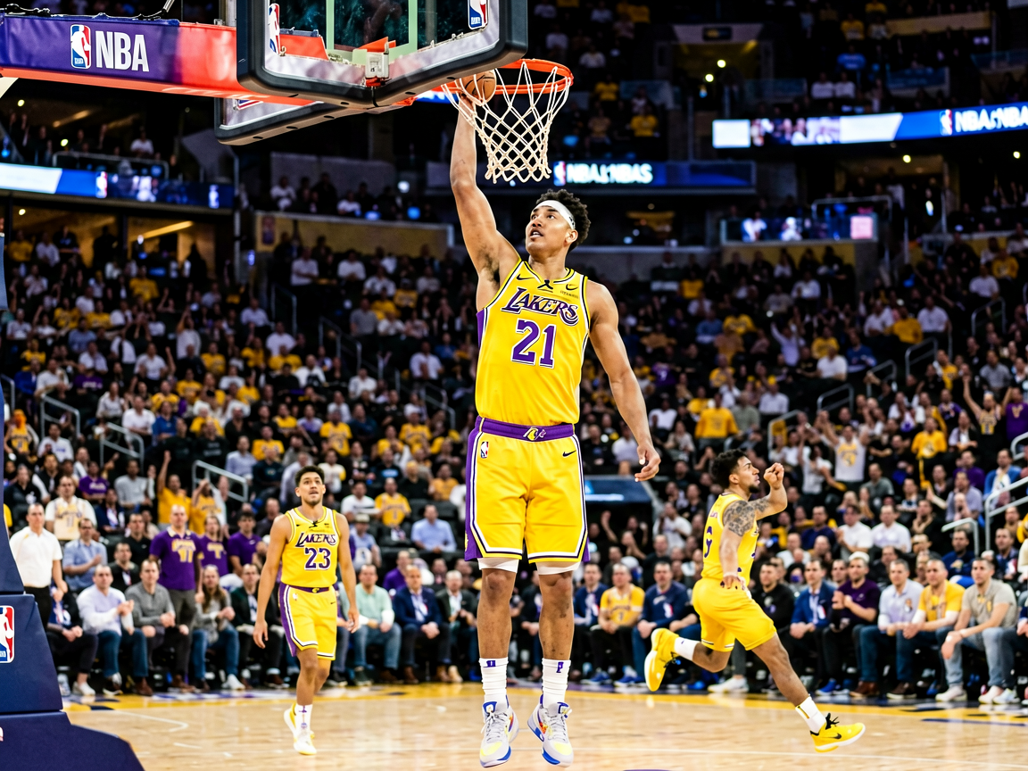 NBA比赛现场，球员扣篮精彩瞬间